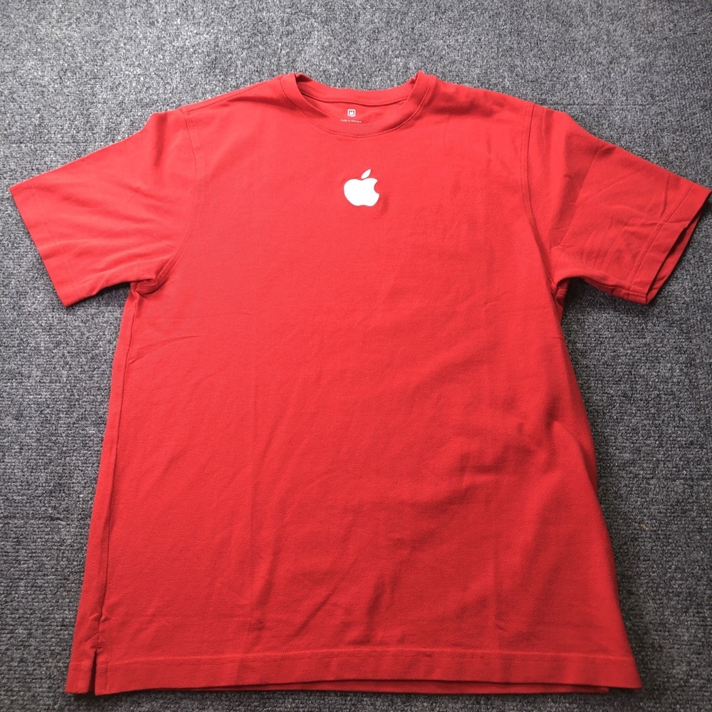 Apple Employee Promo TShirt Red Pique Knit Embroidered Logo Mens Medium Slim Fit